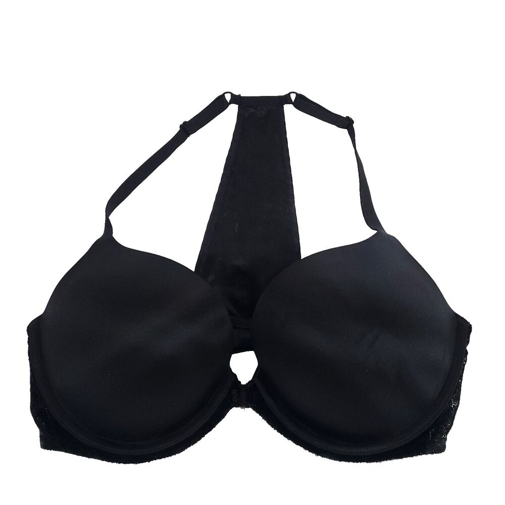 Victoria Secret Very Sexy Racerback Bra 36D Black Tencil Velvet Rhinestones‎ Adj